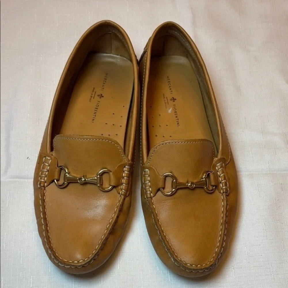 📪 Mercanti Fiorentini Tan Leather Flats with Horsebit Detail